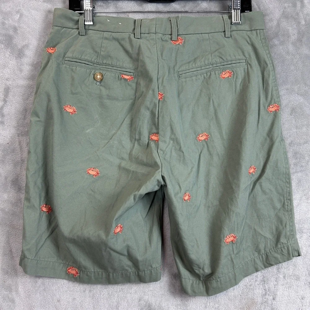 J. McLaughlin Mens Sage Green Embroidered Crab Chino Shorts 100% Cotton Size 35